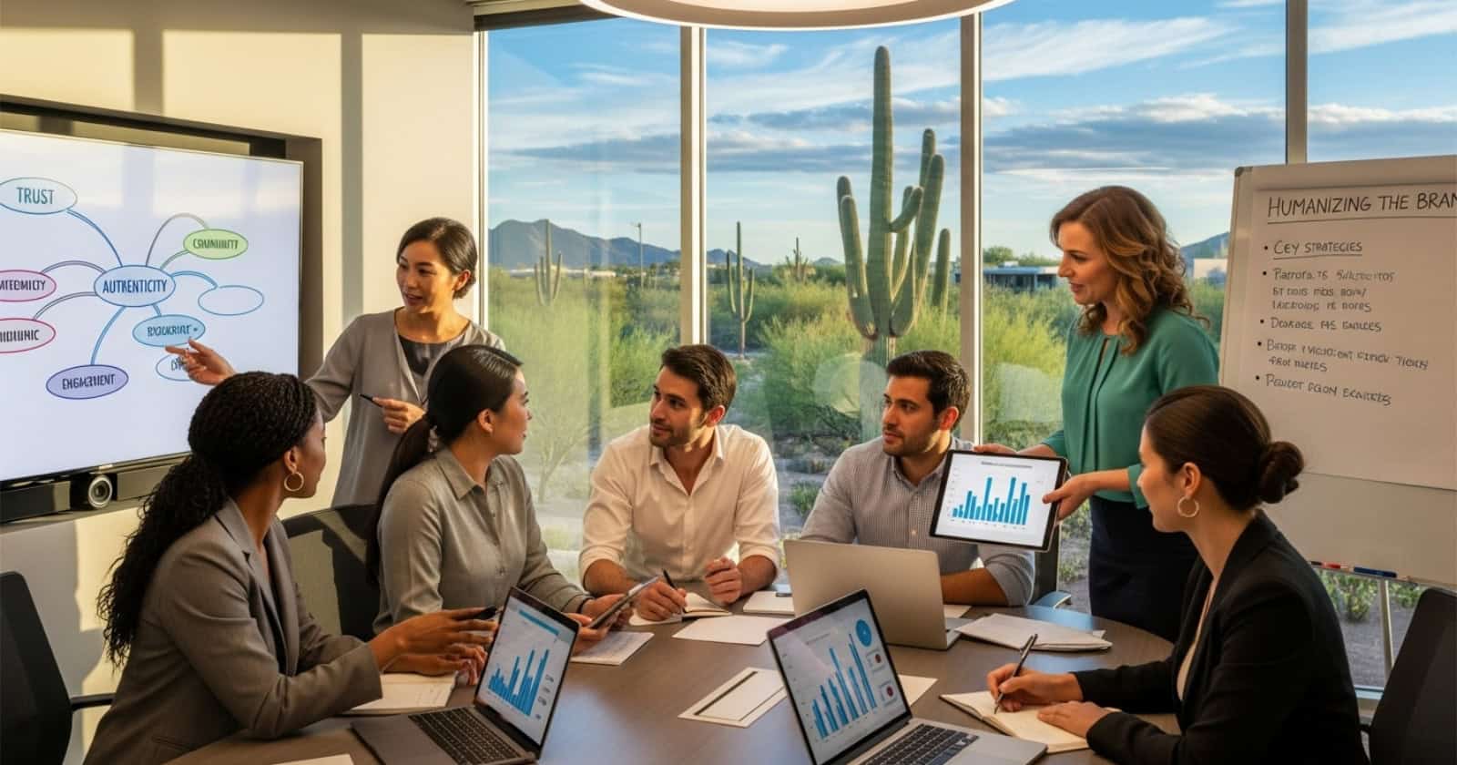 Digital marketing team going over marketing plan