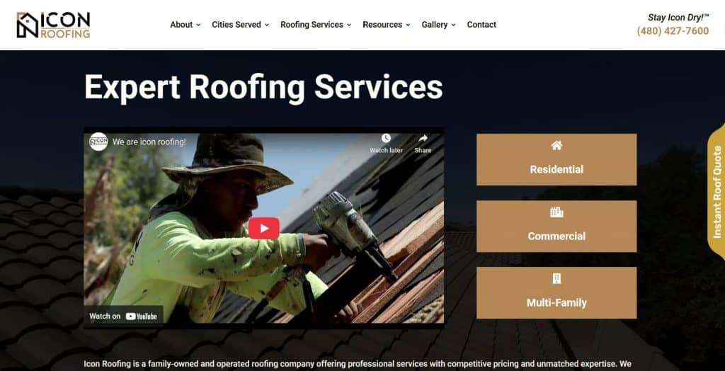 Icon Roofing's Homepage; they are a Mesa roofing contractor serving Metro Phoenix