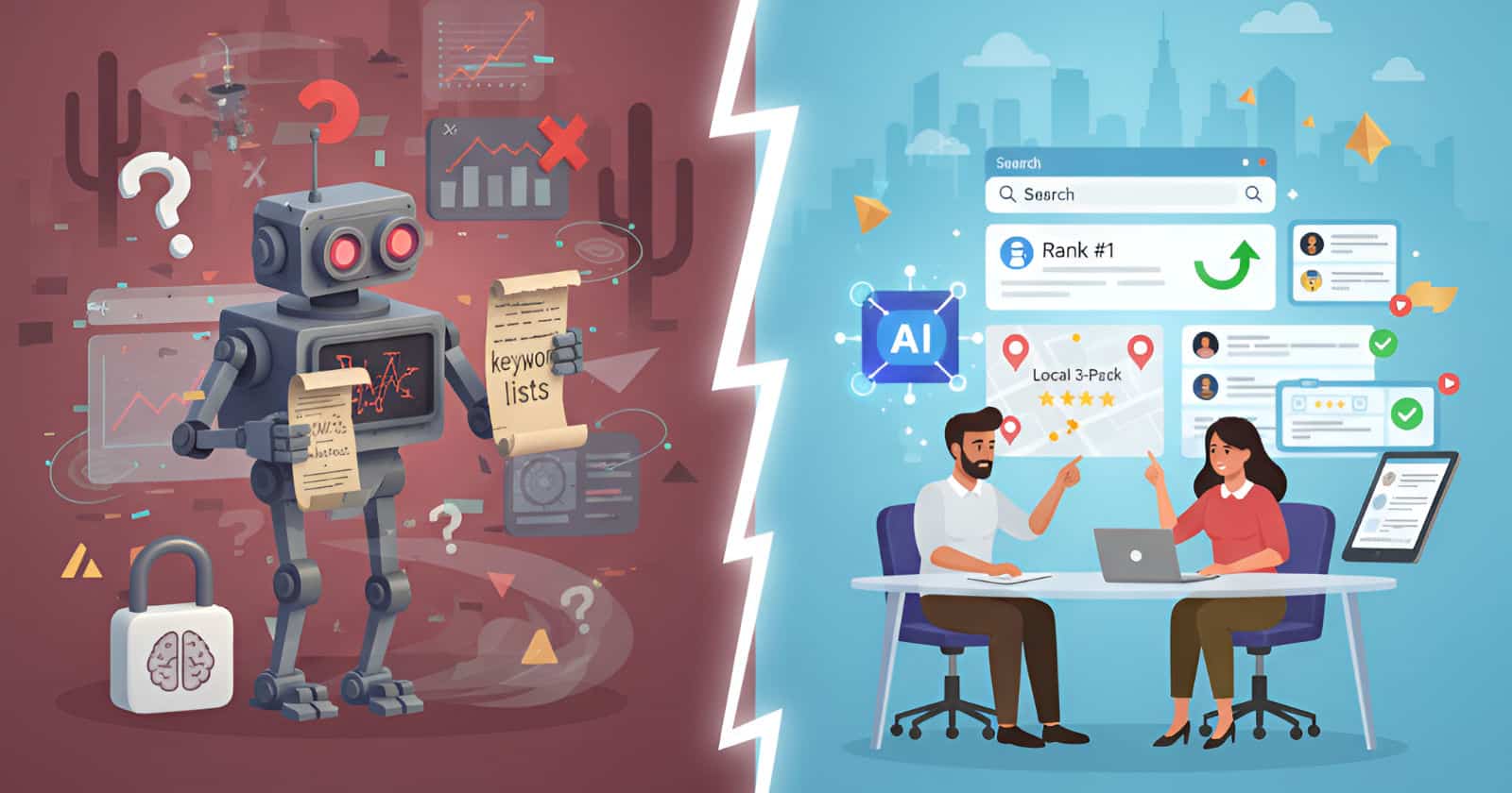 AI Myths vs Realities in Digital Marketing illustration